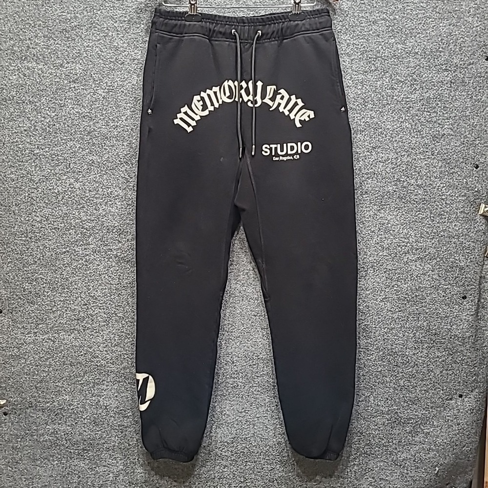 Memory Lane LA Sweatpants Men Medium Black Cotton Streetwear Logo Joggers